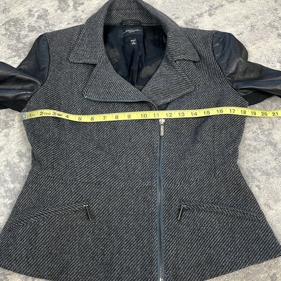 Weekend MaxMara Mixed Media Biker Jacket Moto Gray Black Vegan Faux Leather Wool - Picture 10 of 10
